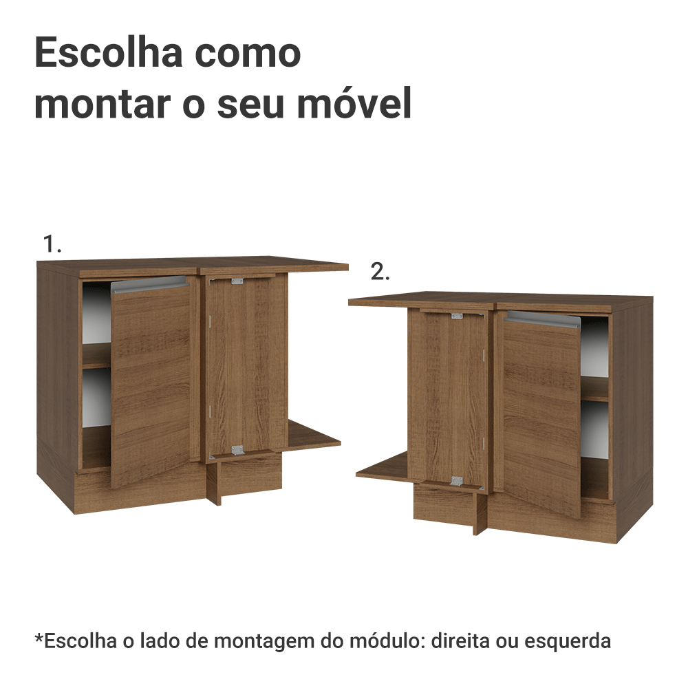 Balcão de Canto Madesa Glamy 1 Porta 60 cm Profundidade (Com Tampo) Rustic