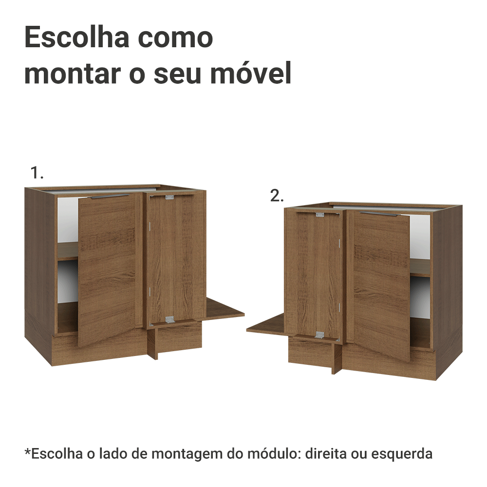 Balcão Cozinha de Canto 1 Porta 60 cm Profundidade (Sem Tampo) Rustic Stella Madesa