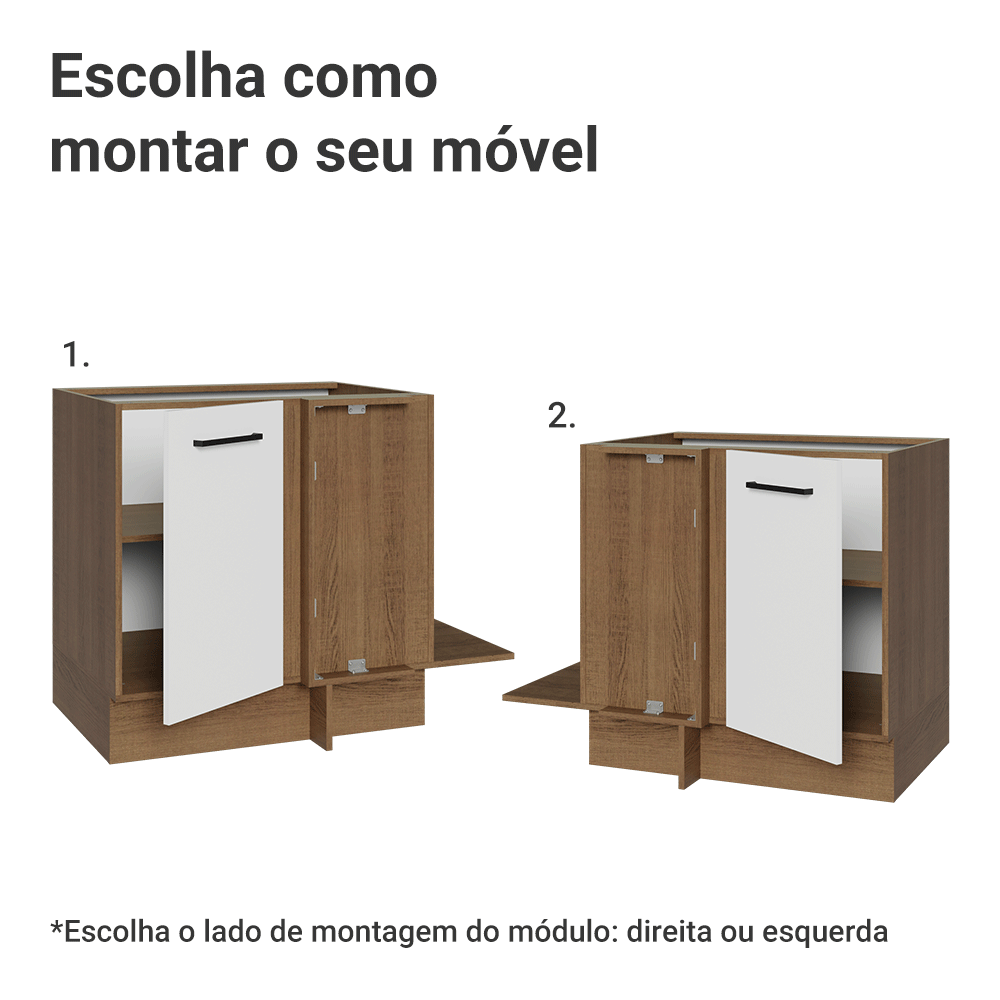 Balcão de Canto Madesa Agata 1 Porta 60 cm Profundidade (Sem Tampo) Rustic/Branco