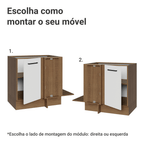Balcão de Canto Madesa Agata 1 Porta 60 cm Profundidade (Sem Tampo) Rustic/Branco