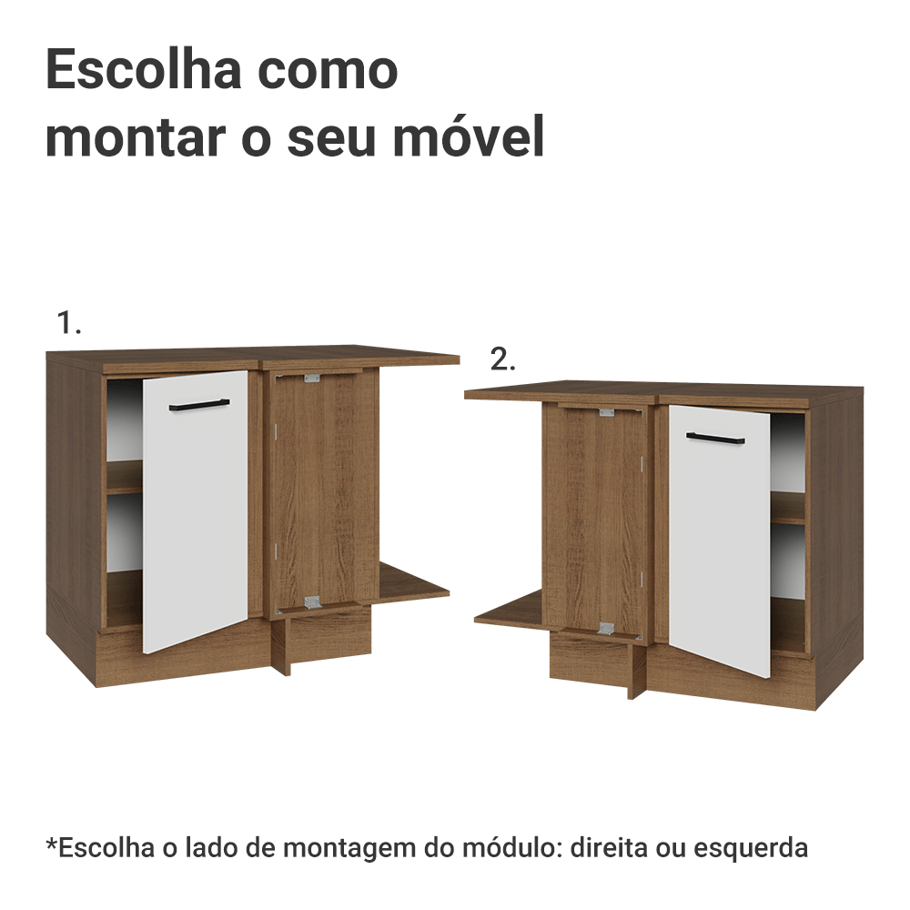 Balcão de Canto Madesa Agata 1 Porta 60 cm Profundidade (Com Tampo)  Rustic/Branco