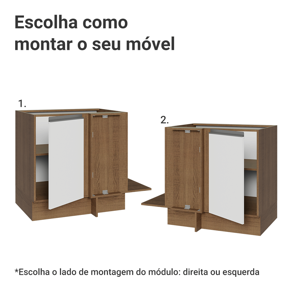 Balcão Cozinha de Canto 1 Porta 60 cm Profundidade (Sem Tampo) Rustic/Branco Glamy Madesa