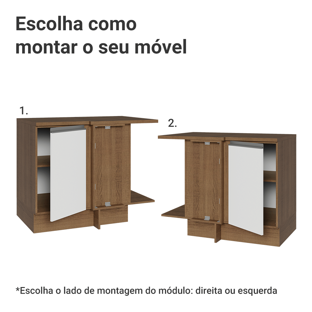 Balcão de Canto Madesa Glamy 1 Porta 60 cm Profundidade (Com Tampo) Rustic/Branco
