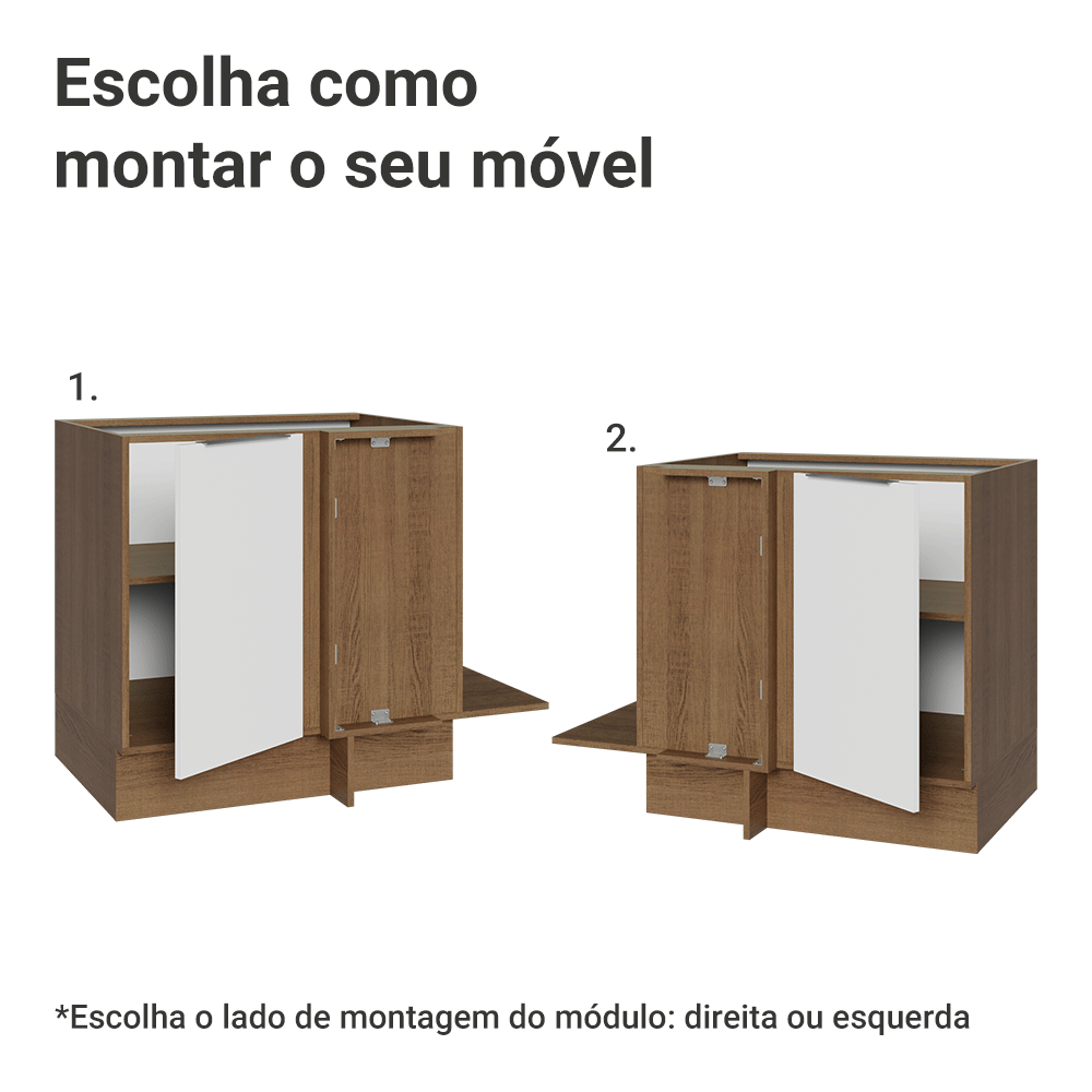 Balcão Cozinha de Canto 1 Porta 60 cm Profundidade (Sem Tampo) Rustic/Branco Stella Madesa