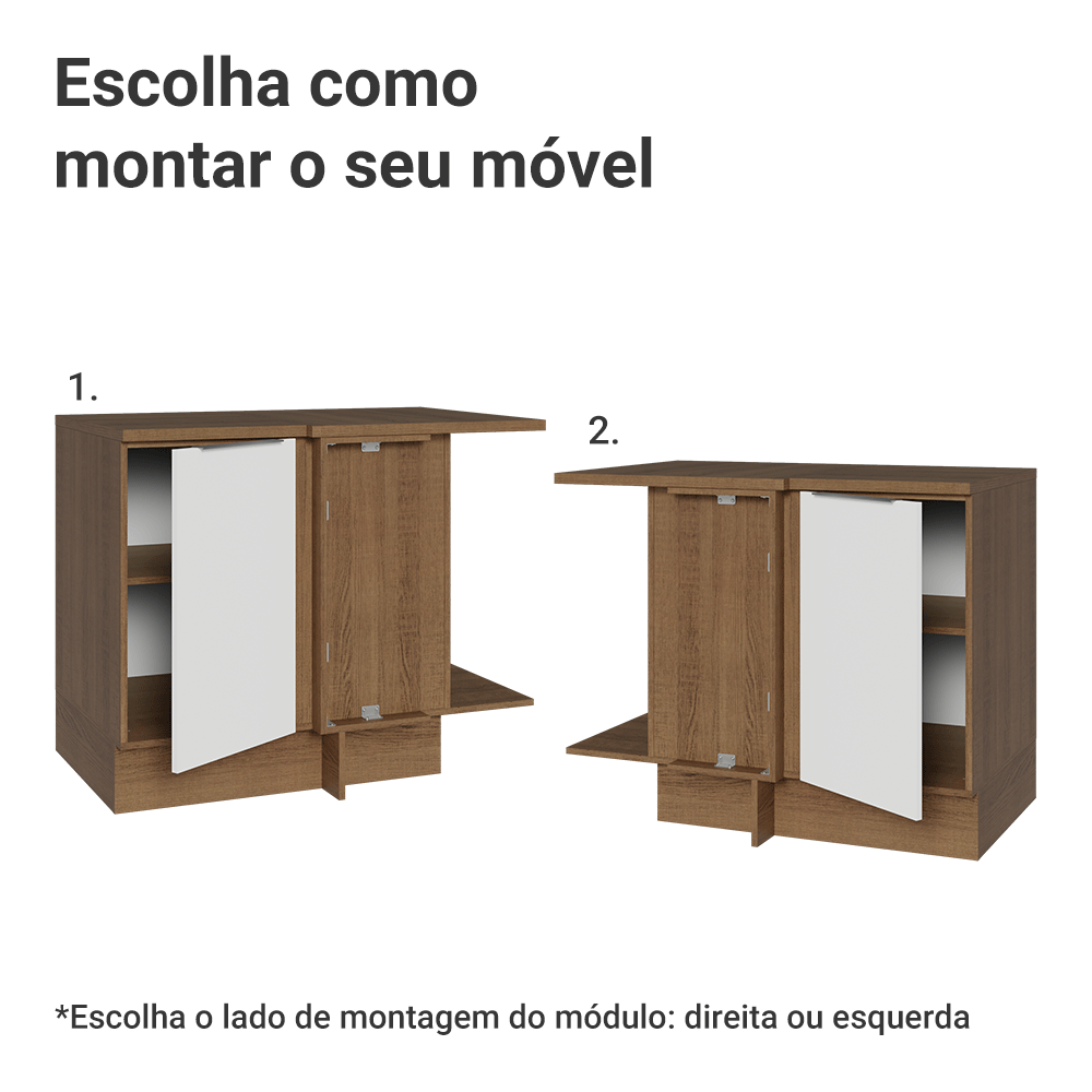 Balcão de Canto Madesa Stella 1 Porta 60 cm Profundidade (Com Tampo) Rustic/Branco