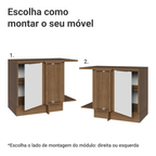 Balcão de Canto Madesa Stella 1 Porta 60 cm Profundidade (Com Tampo) Rustic/Branco