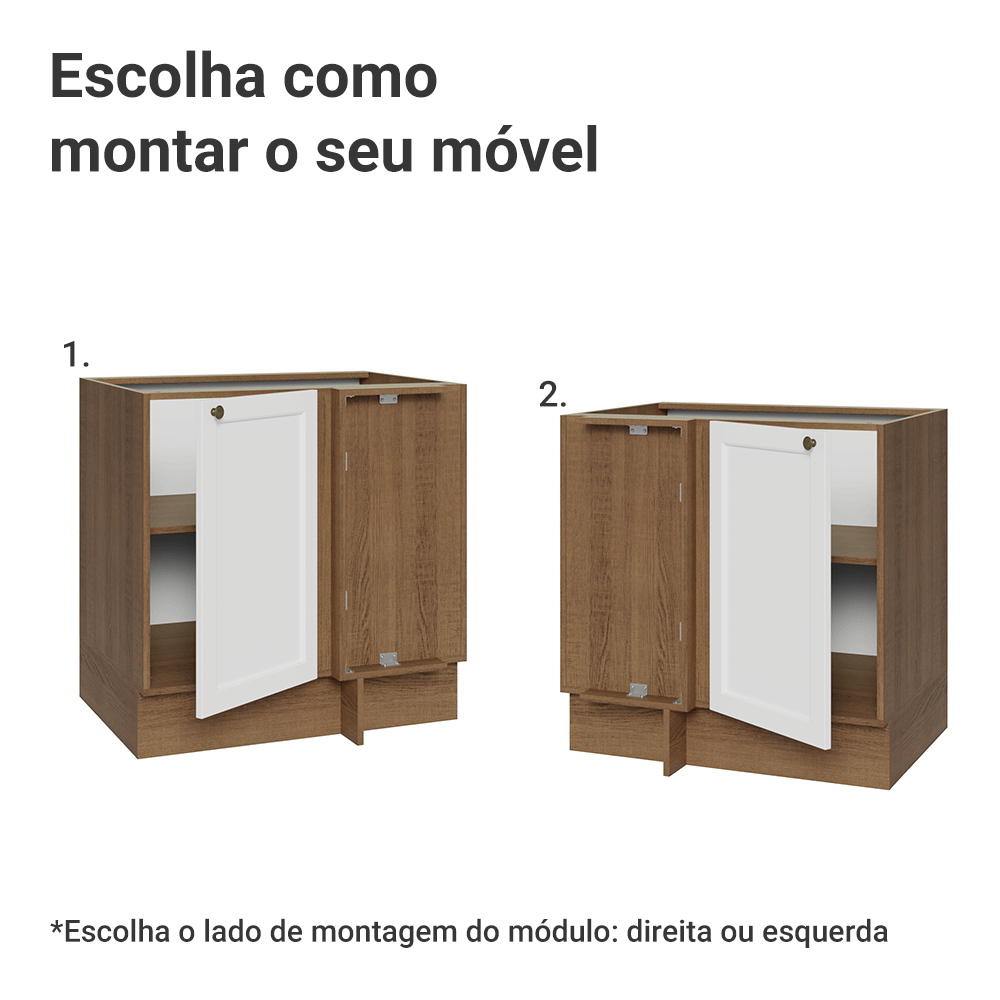 Balcão de Canto para Linha de 60 cm Profundidade (Sem Tampo) Rustic/Branco Vik Madesa