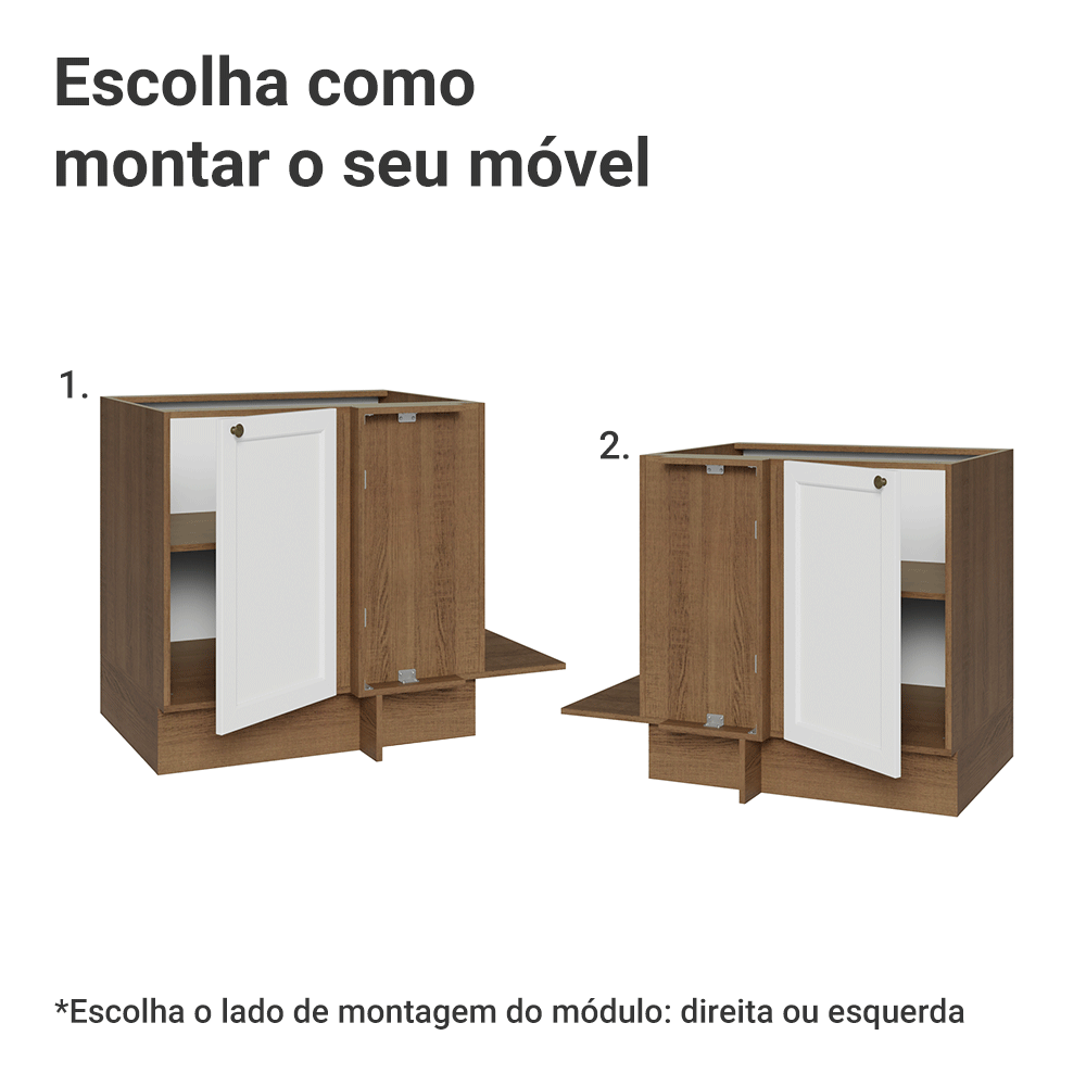 Balcão de Canto para Linha de 60 cm Profundidade (Sem Tampo) Rustic/Branco Vik Madesa