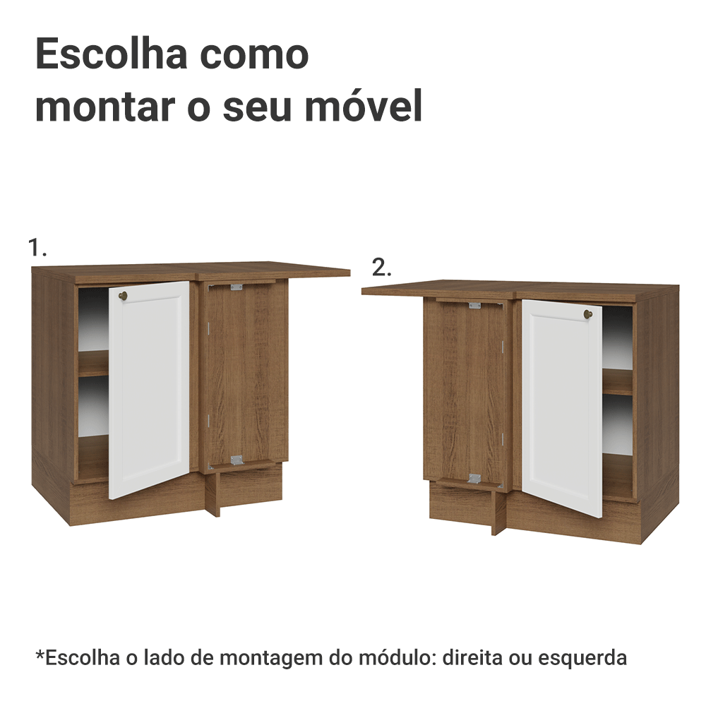 Balcão de Canto para Linha de 60 cm Profundidade (Com Tampo) Rustic/Branco Vik Madesa