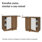 Balcão de Canto para Linha de 60 cm Profundidade (Com Tampo) Rustic/Branco Vik Madesa