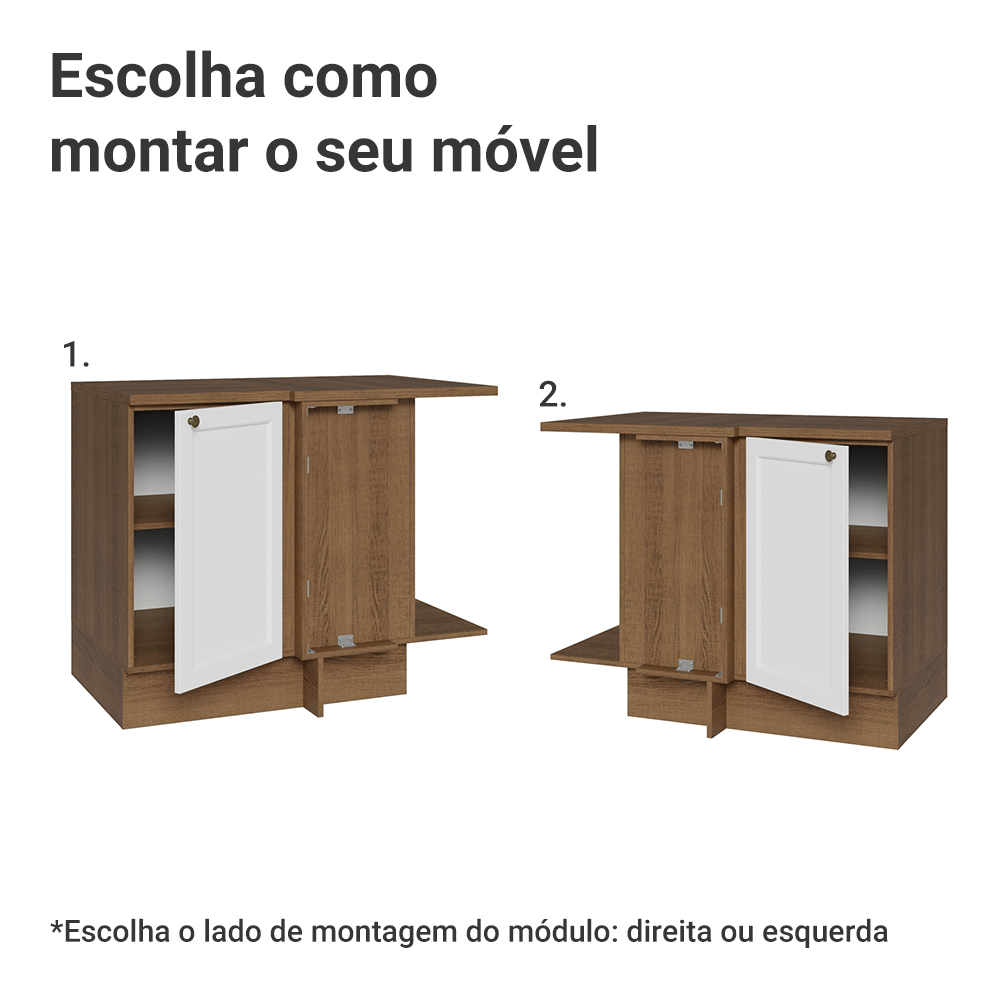 Balcão de Canto para Linha de 60 cm Profundidade (Com Tampo) Rustic/Branco Vik Madesa