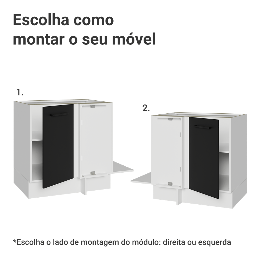 Balcão de Canto Madesa Agata 1 Porta 60 cm Profundidade (Sem Tampo) Branco/Preto