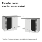 Balcão de Canto Madesa Glamy 1 Porta 60 cm Profundidade (Com Tampo) Branco/Preto