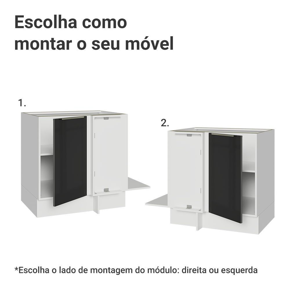 Balcão de Canto para Linha de 60 cm de Profundidade 1 Porta (Sem Tampo) Branco/Preto Lux Madesa