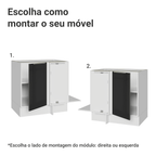 Balcão de Canto para Linha de 60 cm de Profundidade 1 Porta (Sem Tampo) Branco/Preto Lux Madesa