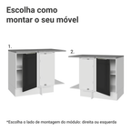 Balcão de Canto para Linha de 60 cm de Profundidade 1 Porta (Com Tampo) Branco/Preto Lux Madesa
