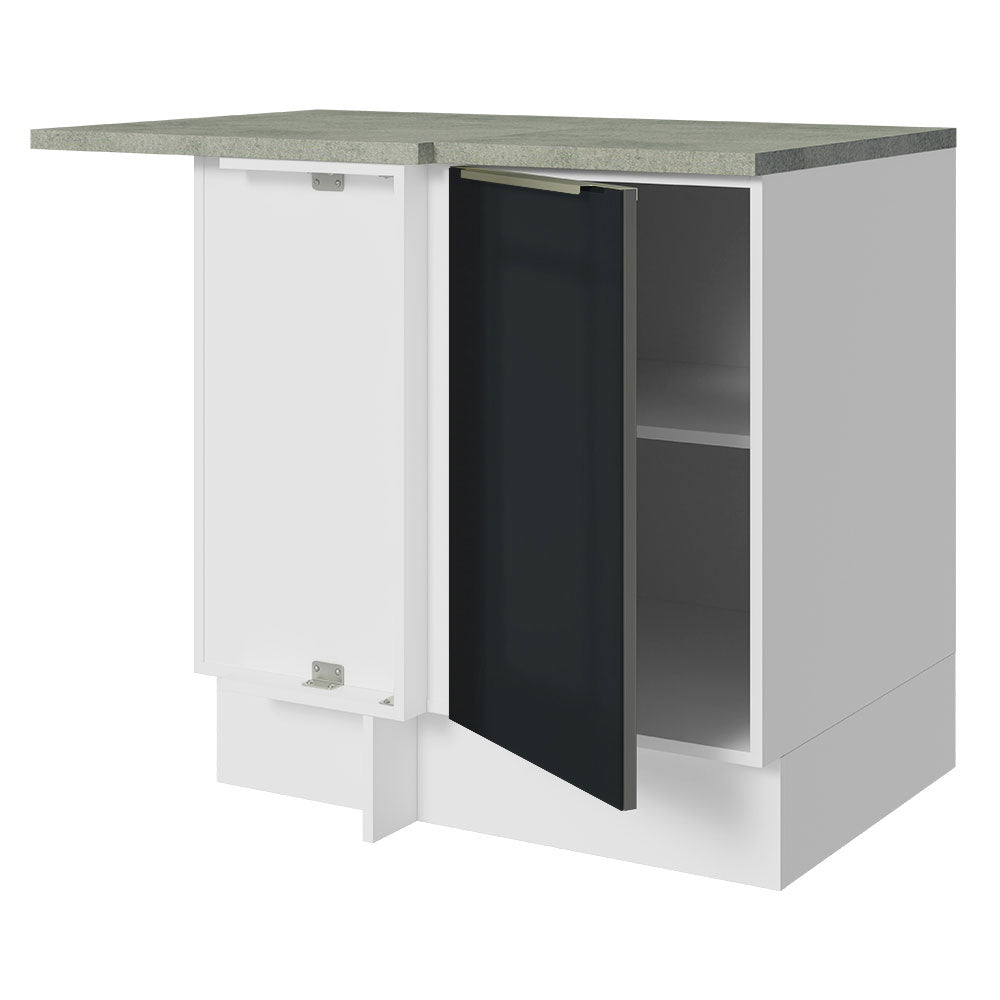 Balcão de Canto para Linha de 60 cm de Profundidade 1 Porta (Com Tampo) Branco/Preto Lux Madesa