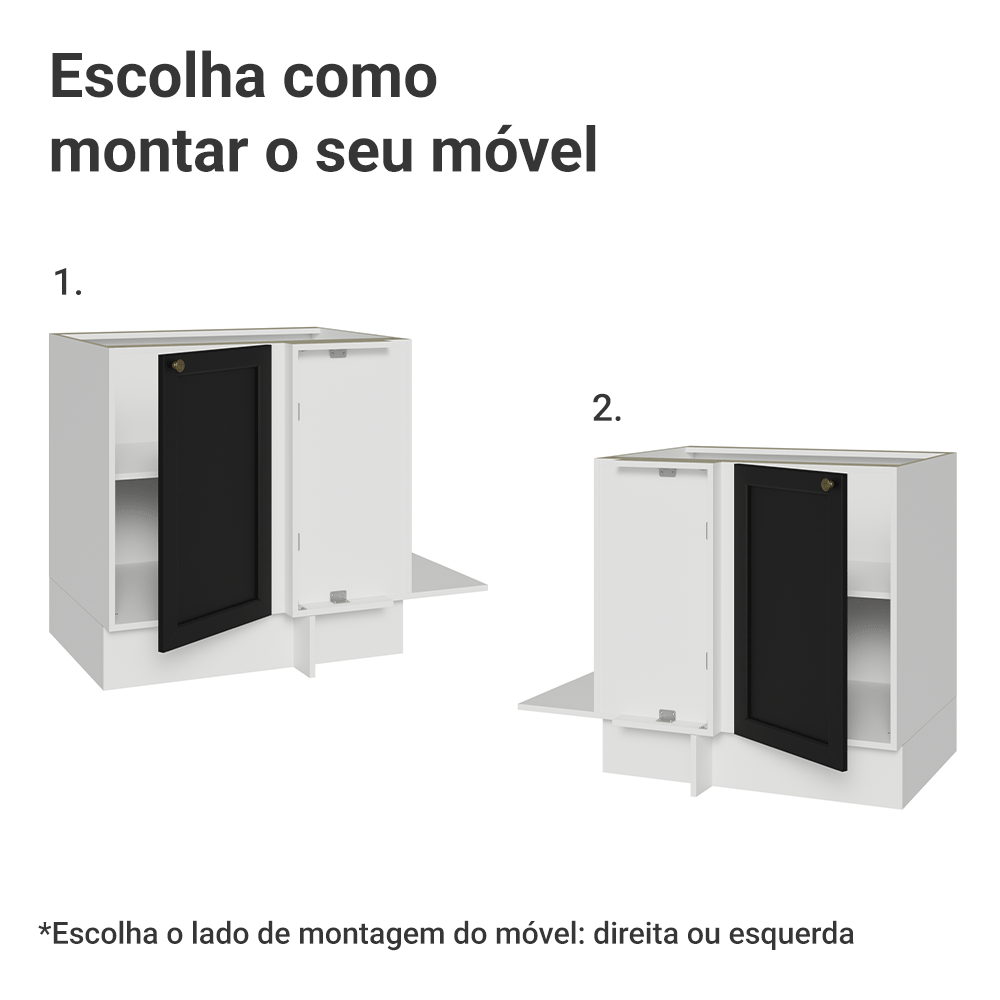 Balcão de Canto para Linha de 60 cm Profundidade (Sem Tampo) Branco/Preto Vik Madesa