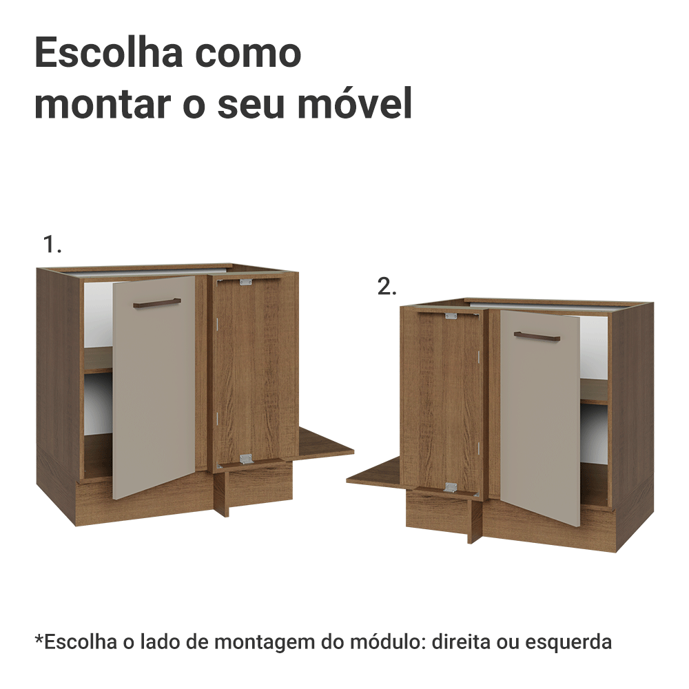 Balcão de Canto 1 Porta 60 cm Profundidade (Sem Tampo) Rustic/Crema Agata Madesa