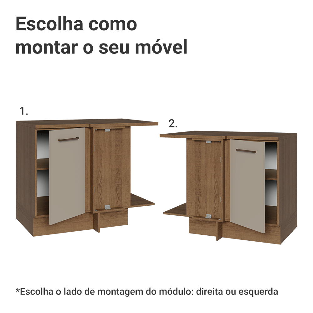 Balcão de Canto 1 Porta 60 cm Profundidade (Com Tampo) Rustic/Crema Agata Madesa