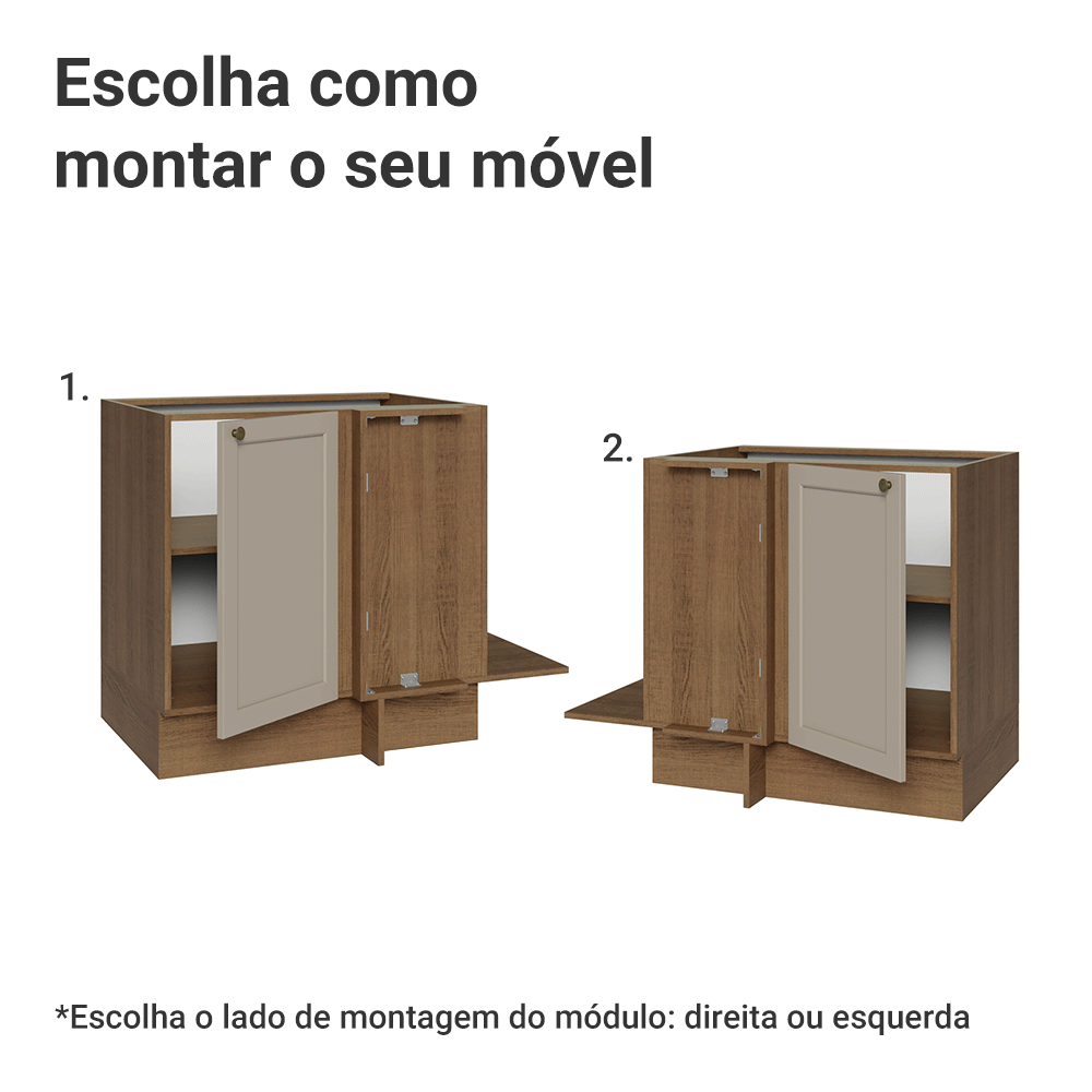 Balcão de Canto para Linha de 60 cm Profundidade (Sem Tampo) Rustic/Crema Vik Madesa