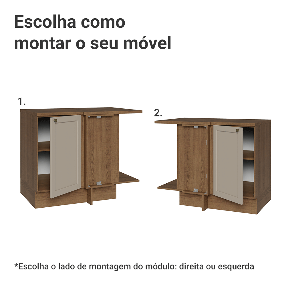 Balcão de Canto para Linha de 60 cm Profundidade (Com Tampo) Rustic/Crema Vik Madesa
