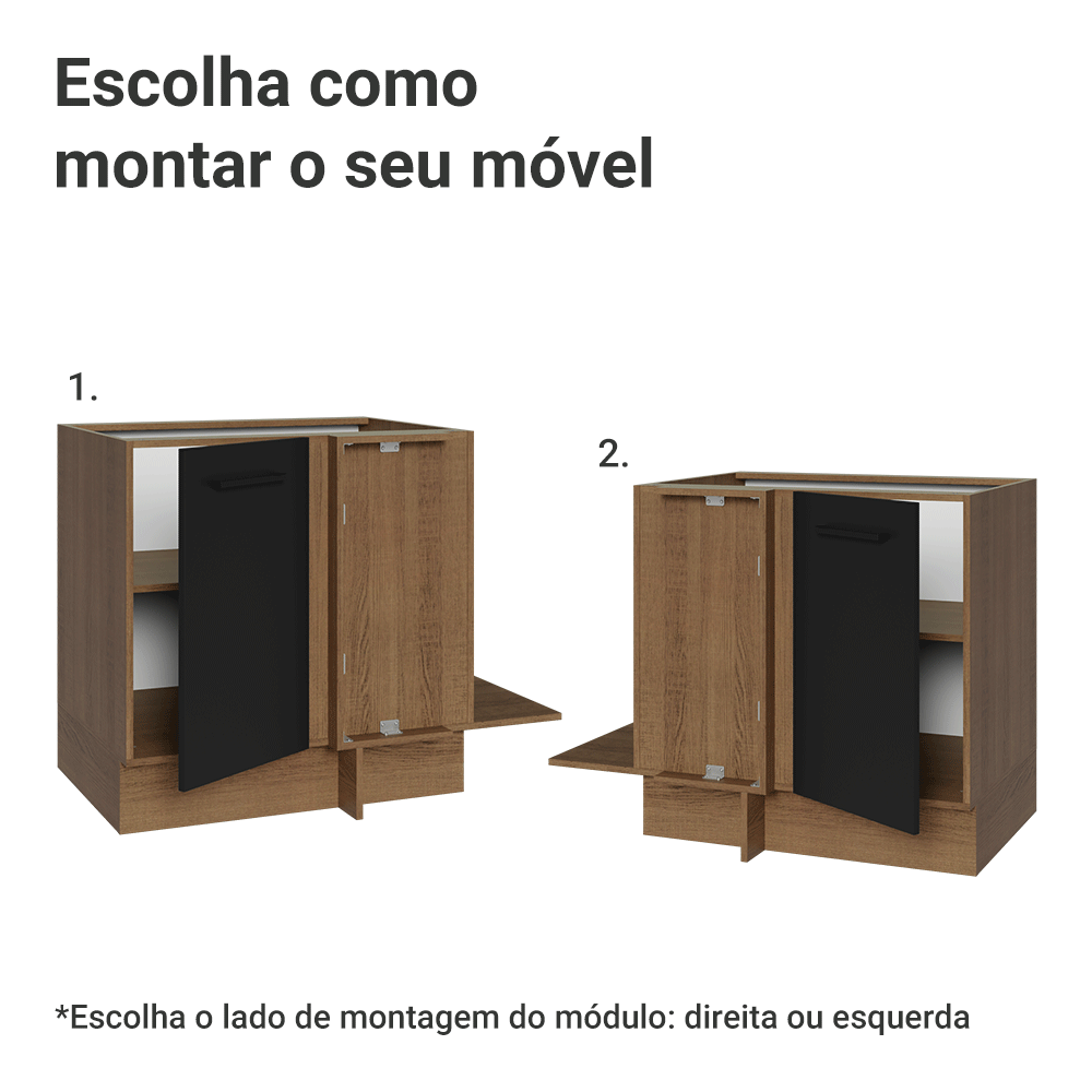Balcão de Canto Madesa Agata 1 Porta 60 cm Profundidade (Sem Tampo) Rustic/Preto