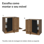 Balcão de Canto Madesa Agata 1 Porta 60 cm Profundidade (Sem Tampo) Rustic/Preto