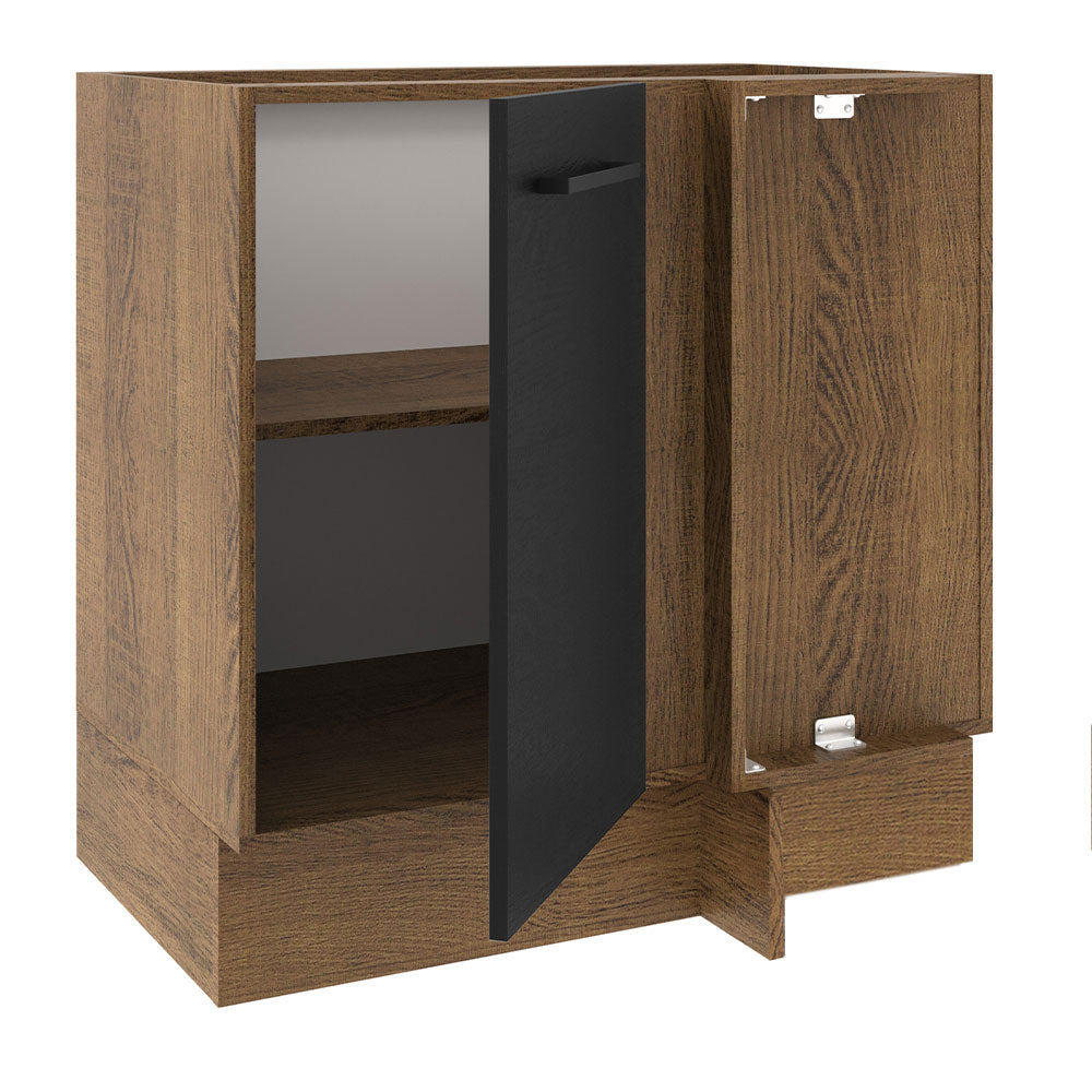 Balcão de Canto Madesa Agata 1 Porta 60 cm Profundidade (Sem Tampo) Rustic/Preto
