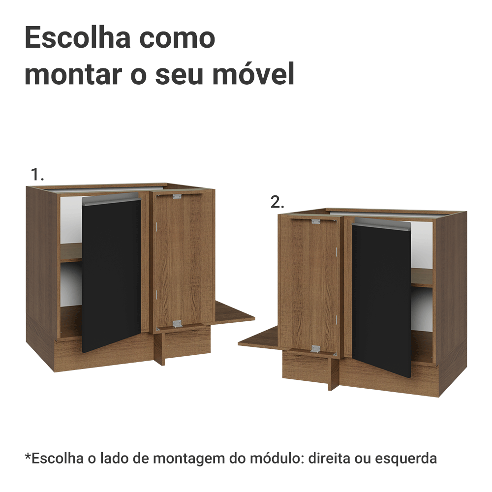 Balcão Cozinha de Canto 1 Porta 60 cm Profundidade (Sem Tampo) Rustic/Preto Glamy Madesa