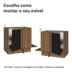Balcão Cozinha de Canto 1 Porta 60 cm Profundidade (Sem Tampo) Rustic/Preto Glamy Madesa
