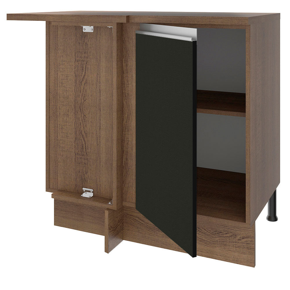 Balcão de Canto Madesa Glamy 1 Porta 60 cm Profundidade (Com Tampo) Rustic/Preto