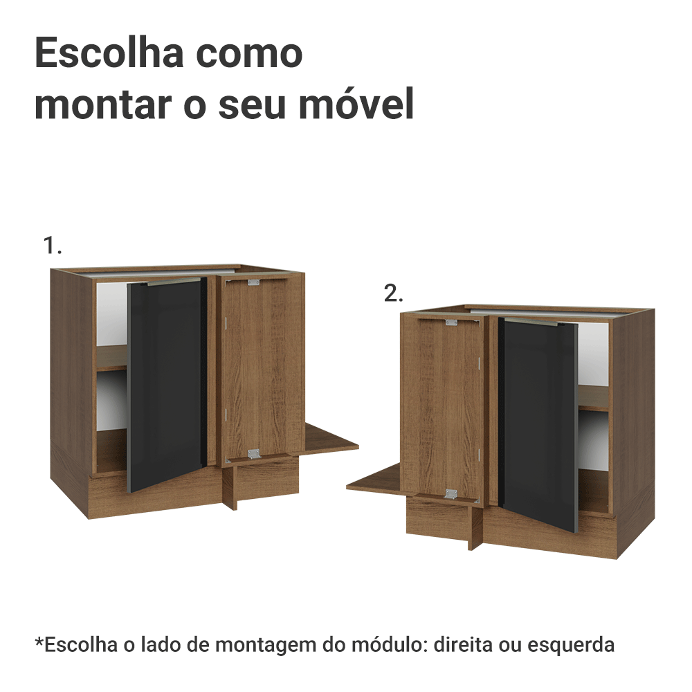 Balcão de Canto para Linha de 60 cm de Profundidade 1 Porta (Sem Tampo) Rustic/Preto Lux Madesa