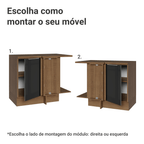 Balcão de Canto para Linha de 60 cm de Profundidade 1 Porta (Com Tampo) Rustic/Preto Lux Madesa