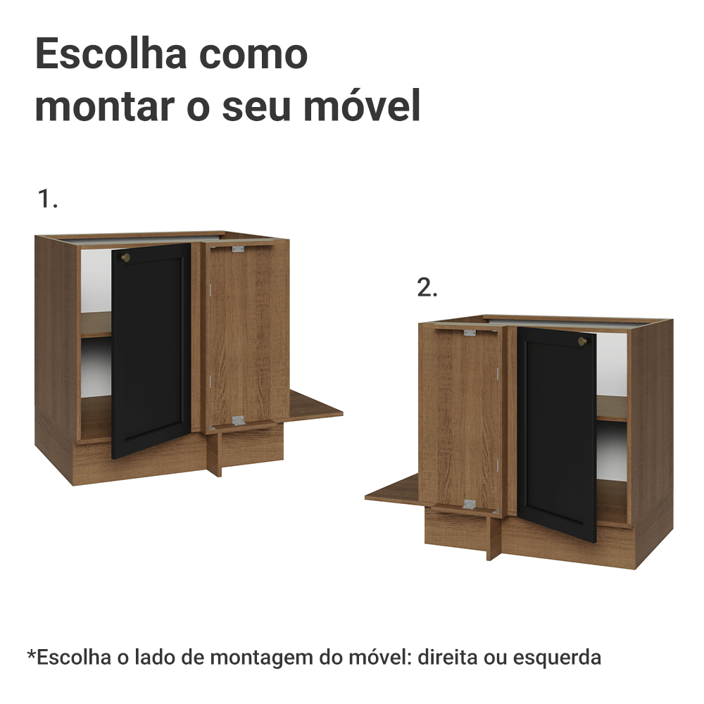 Balcão de Canto para Linha de 60 cm Profundidade (Sem Tampo) Rustic/Preto Vik Madesa