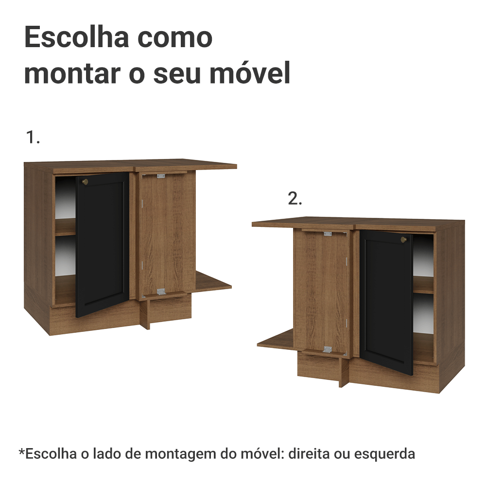 Balcão de Canto para Linha de 60 cm Profundidade (Com Tampo) Rustic/Preto Vik Madesa