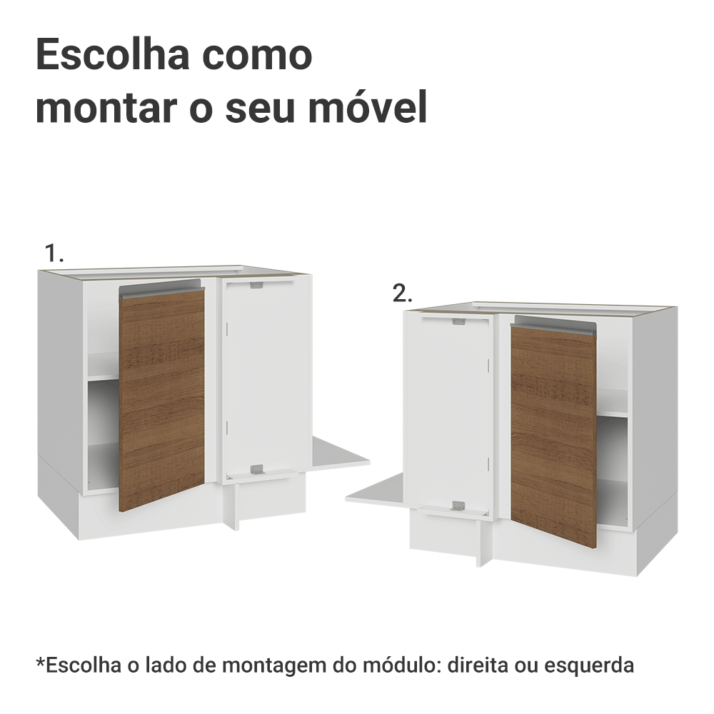 Balcão Cozinha de Canto 1 Porta 60 cm Profundidade (Sem Tampo) Branco/Rustic Glamy Madesa