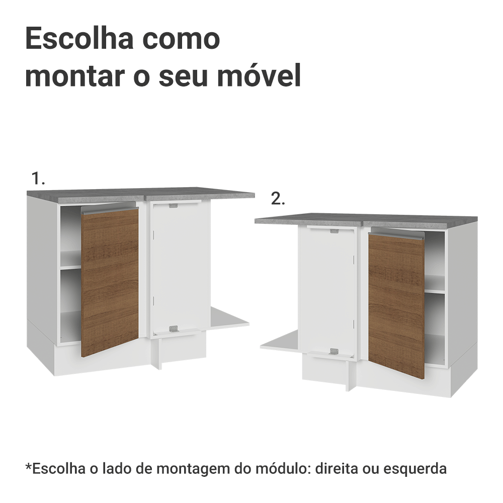 Balcão de Canto Madesa Glamy 1 Porta 60 cm Profundidade (Com Tampo) Branco/Rustic