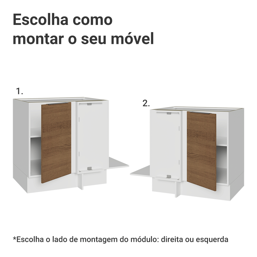 Balcão Cozinha de Canto 1 Porta 60 cm Profundidade (Sem Tampo) Branco/Rustic Stella Madesa