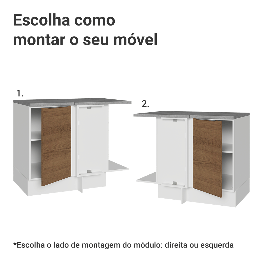 Balcão de Canto Madesa Stella 1 Porta 60 cm Profundidade (Com Tampo) Branco/Rustic