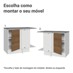 Balcão de Canto Madesa Stella 1 Porta 60 cm Profundidade (Com Tampo) Branco/Rustic