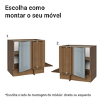 Balcão de Canto para Linha de 60 cm de Profundidade 1 Porta (Sem Tampo) Rustic/Cinza Lux Madesa