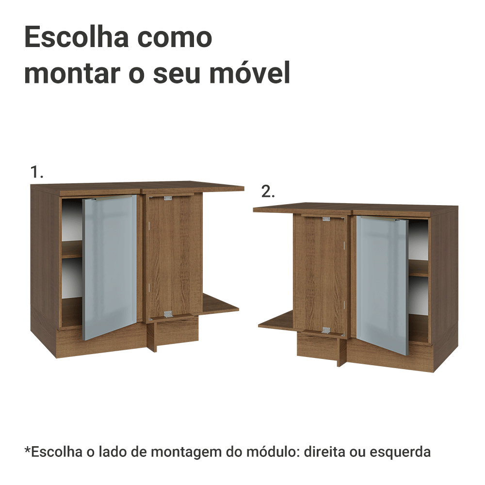 Balcão de Canto para Linha de 60 cm de Profundidade 1 Porta (Com Tampo) Rustic/Cinza Lux Madesa