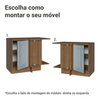 Balcão de Canto para Linha de 60 cm de Profundidade 1 Porta (Com Tampo) Rustic/Cinza Lux Madesa