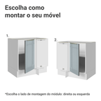 Balcão de Canto para Linha de 60 cm de Profundidade 1 Porta (Sem Tampo) Branco/Cinza Lux Madesa
