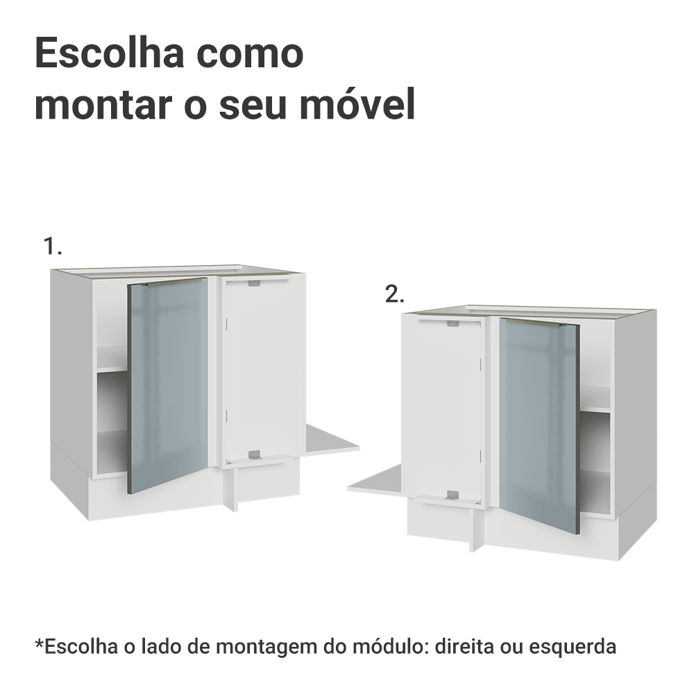 Balcão de Canto para Linha de 60 cm de Profundidade 1 Porta (Sem Tampo) Branco/Cinza Lux Madesa