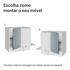 Balcão de Canto para Linha de 60 cm de Profundidade 1 Porta (Sem Tampo) Branco/Cinza Lux Madesa