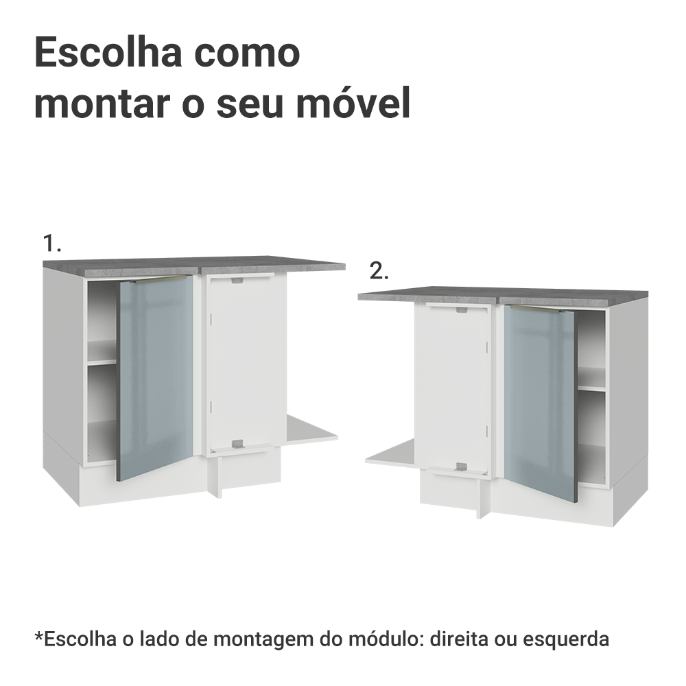 Balcão de Canto para Linha de 60 cm de Profundidade 1 Porta (Com Tampo) Branco/Cinza Lux Madesa