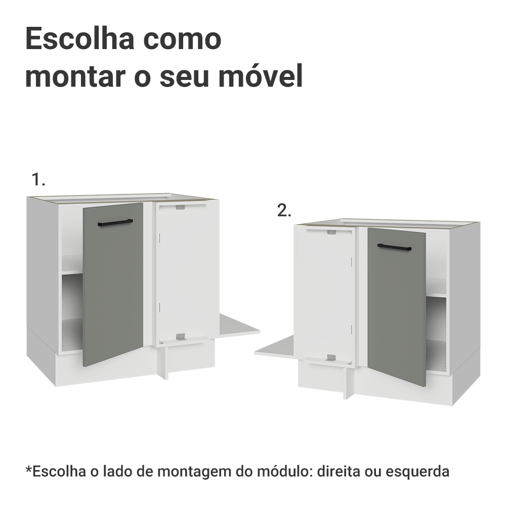 Balcão de Canto Madesa Agata 1 Porta 60 cm Profundidade (Sem Tampo) Branco/Cinza