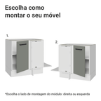 Balcão de Canto Madesa Agata 1 Porta 60 cm Profundidade (Sem Tampo) Branco/Cinza